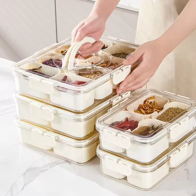 Kitchen Sealed Food Storage & Container Transparent Seasoning Box with Handle Refrigerator Preservation Food Grade Seasoning Box