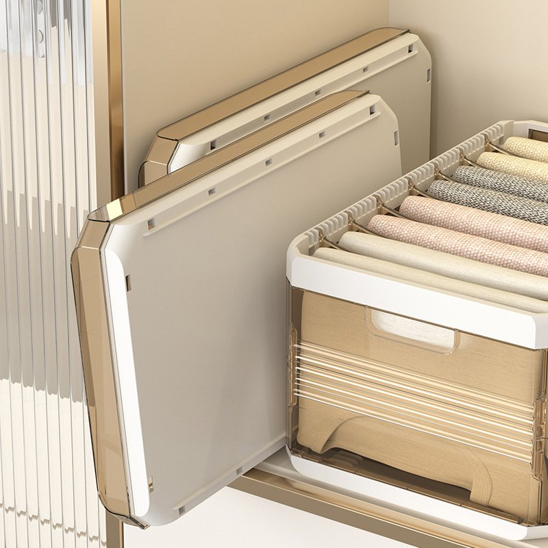 Plastic Portable Foldable Clothes Organizer with Handle Suitable for Bedroom Closet Shelf