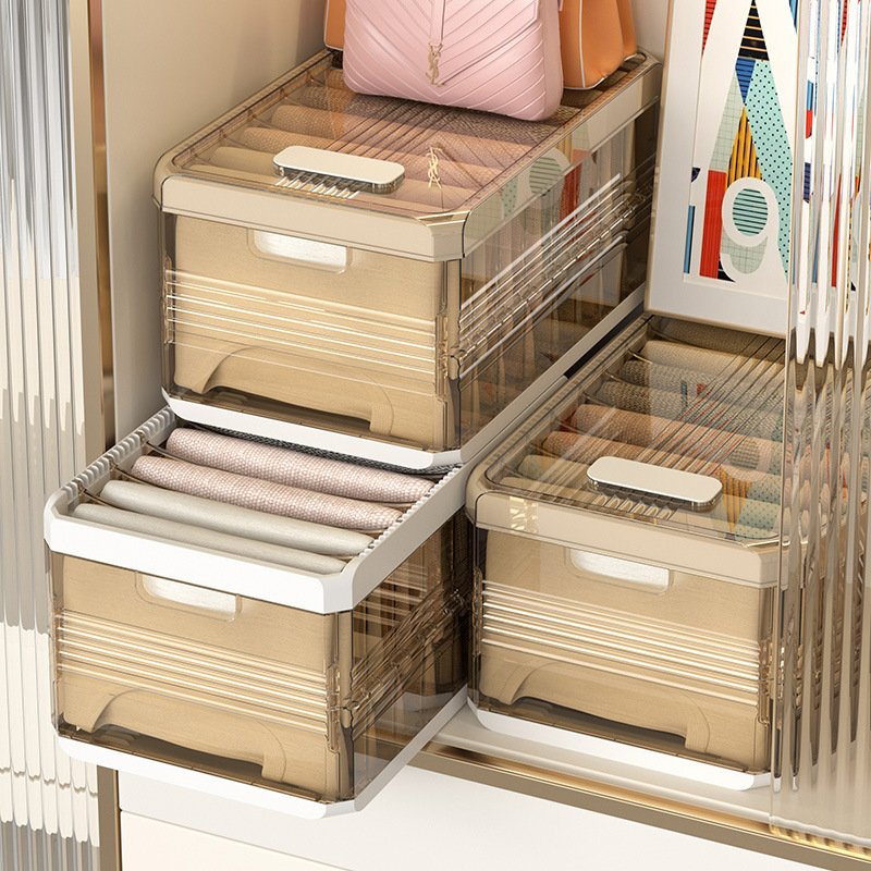 Plastic Portable Foldable Clothes Organizer with Handle Suitable for Bedroom Closet Shelf