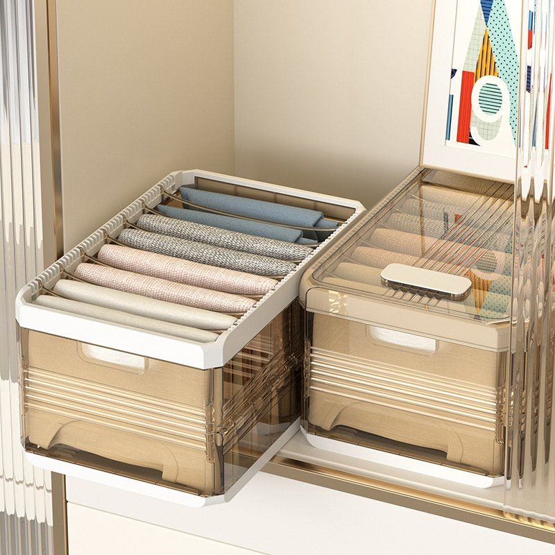 Plastic Portable Foldable Clothes Organizer with Handle Suitable for Bedroom Closet Shelf