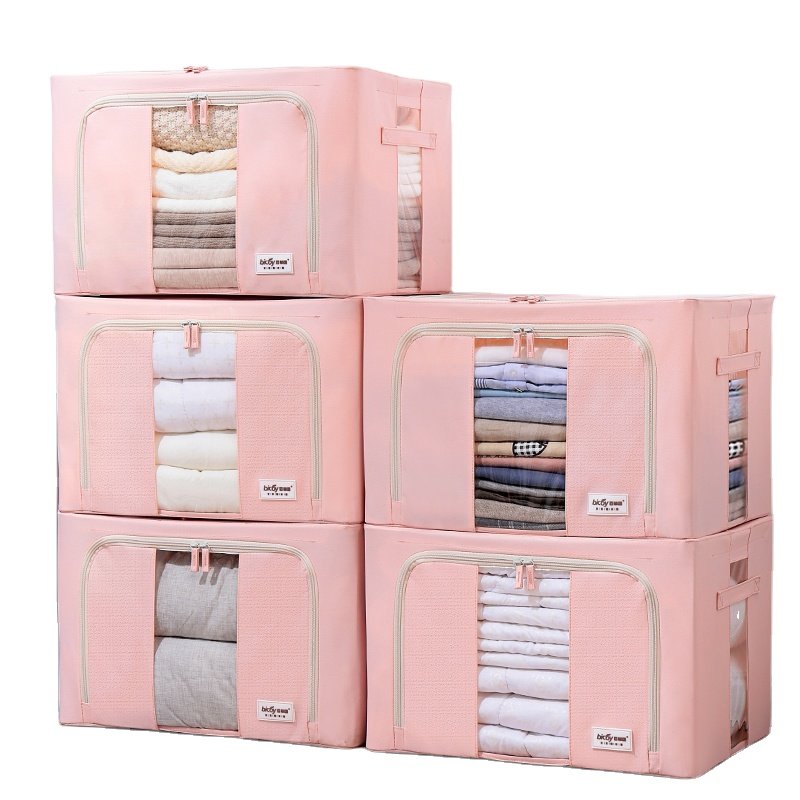 Large Oxford Cloth Steel Frame Storage Box Waterproof Durable 2 Zippes 3 Clear Windows stackable foldable storage box