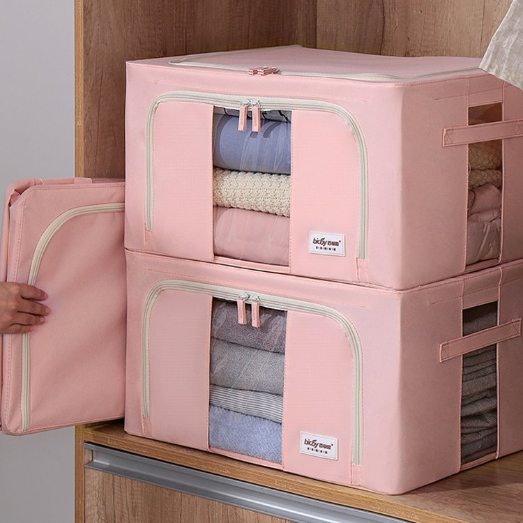 Large Oxford Cloth Steel Frame Storage Box Waterproof Durable 2 Zippes 3 Clear Windows stackable foldable storage box