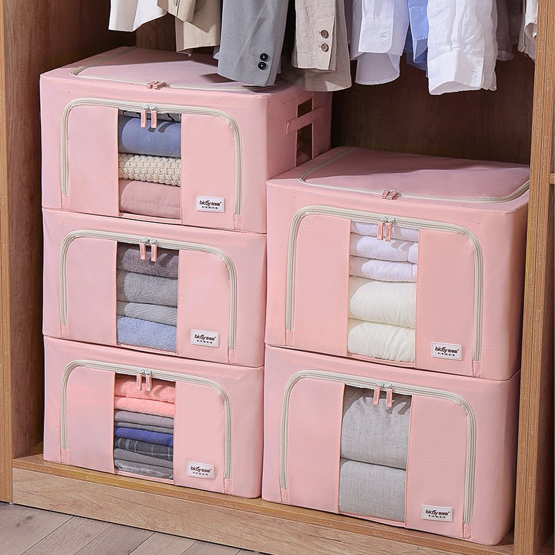 Large Oxford Cloth Steel Frame Storage Box Waterproof Durable 2 Zippes 3 Clear Windows stackable foldable storage box