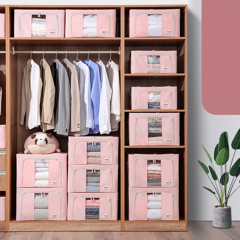 Large Oxford Cloth Steel Frame Storage Box Waterproof Durable 2 Zippes 3 Clear Windows stackable foldable storage box