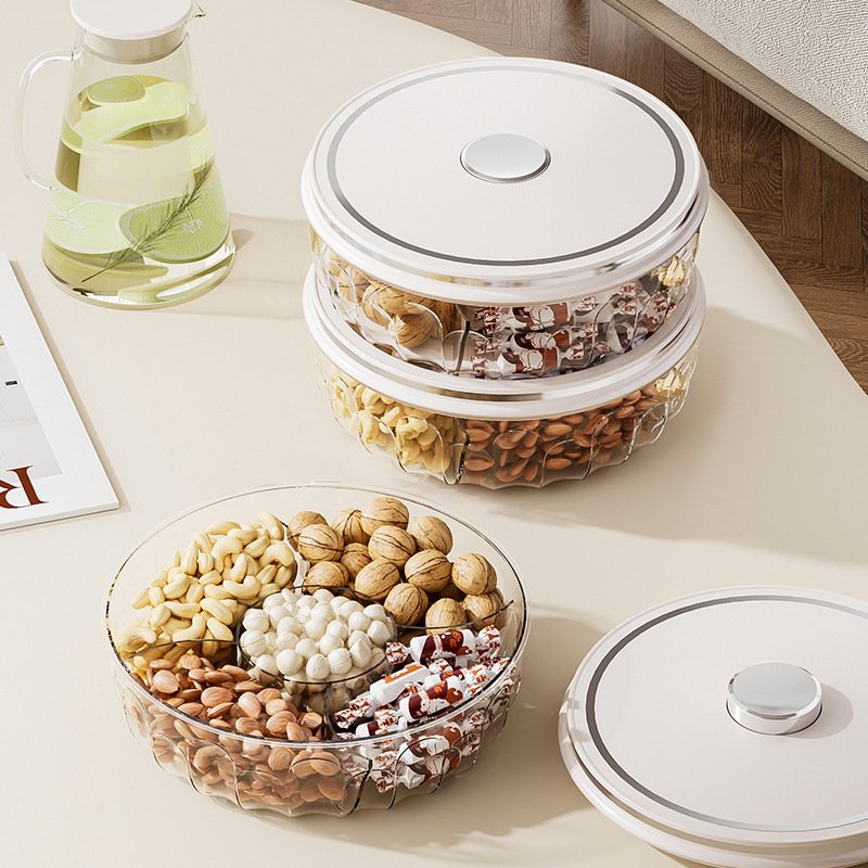 OWNSWING Fruit Serving Tray Plastic Divided Food Storage Box Large Capacity Press Snack Storage Container