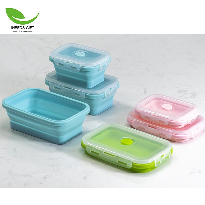 Custom Set of 4 Collapsible Food Storage Containers With Lids,Collapsible Bowls for Camping,Silicone Lunch Box Food Containers