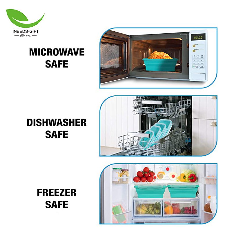Custom Set of 4 Collapsible Food Storage Containers With Lids,Collapsible Bowls for Camping,Silicone Lunch Box Food Containers
