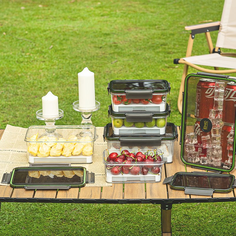 Multifunctional Food Container Cool-keeping Food Storage Box Picnic Camping Fruit Drink Storage Box with Ice Tray Drain Board