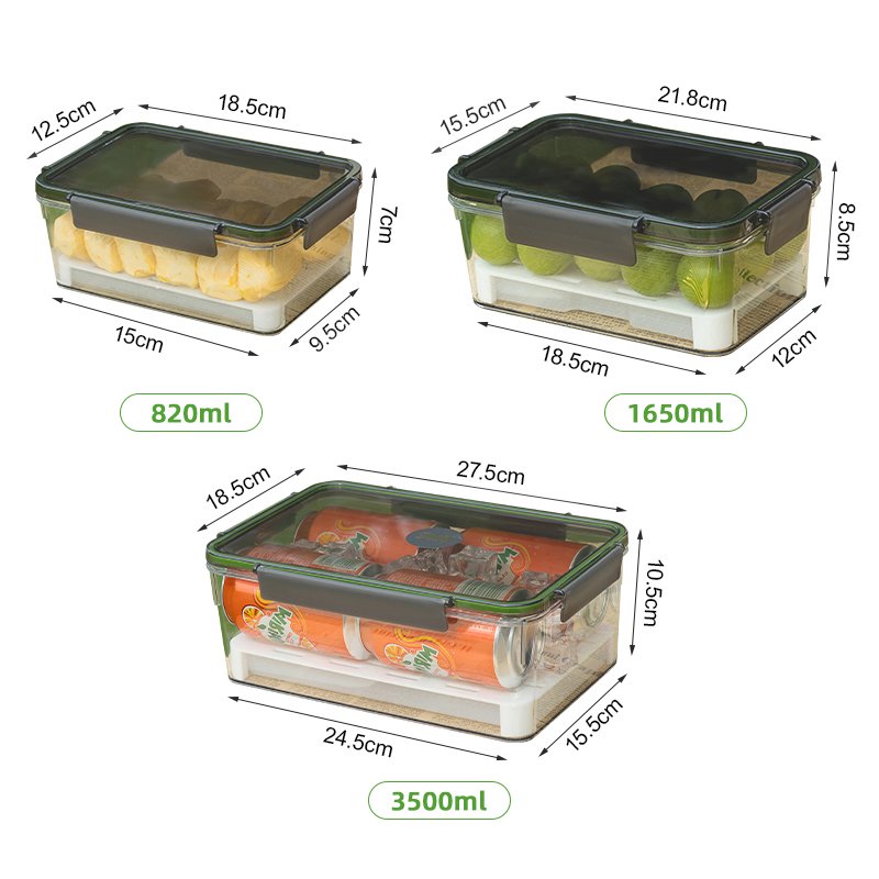 Multifunctional Food Container Cool-keeping Food Storage Box Picnic Camping Fruit Drink Storage Box with Ice Tray Drain Board