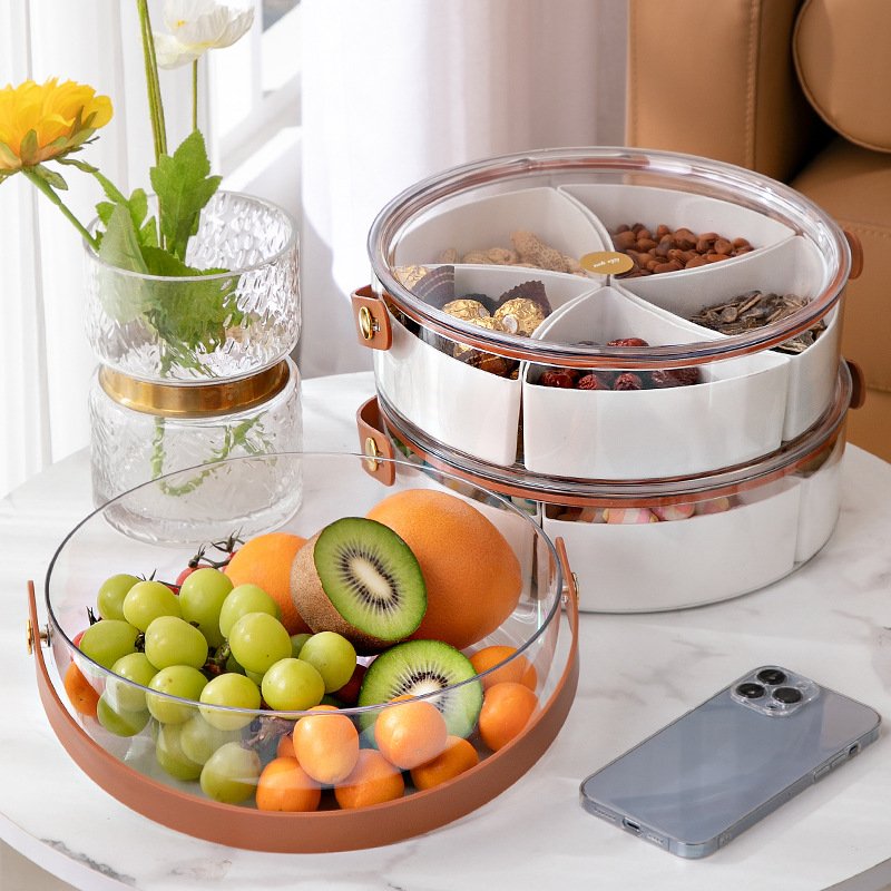 Snack Tray Split Fruit Tray Fruit Storage Box with Lid Transparent Kitchen Living Room High-end Handheld Creative Food Container