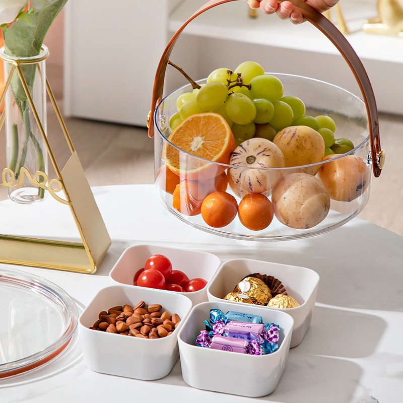 Snack Tray Split Fruit Tray Fruit Storage Box with Lid Transparent Kitchen Living Room High-end Handheld Creative Food Container