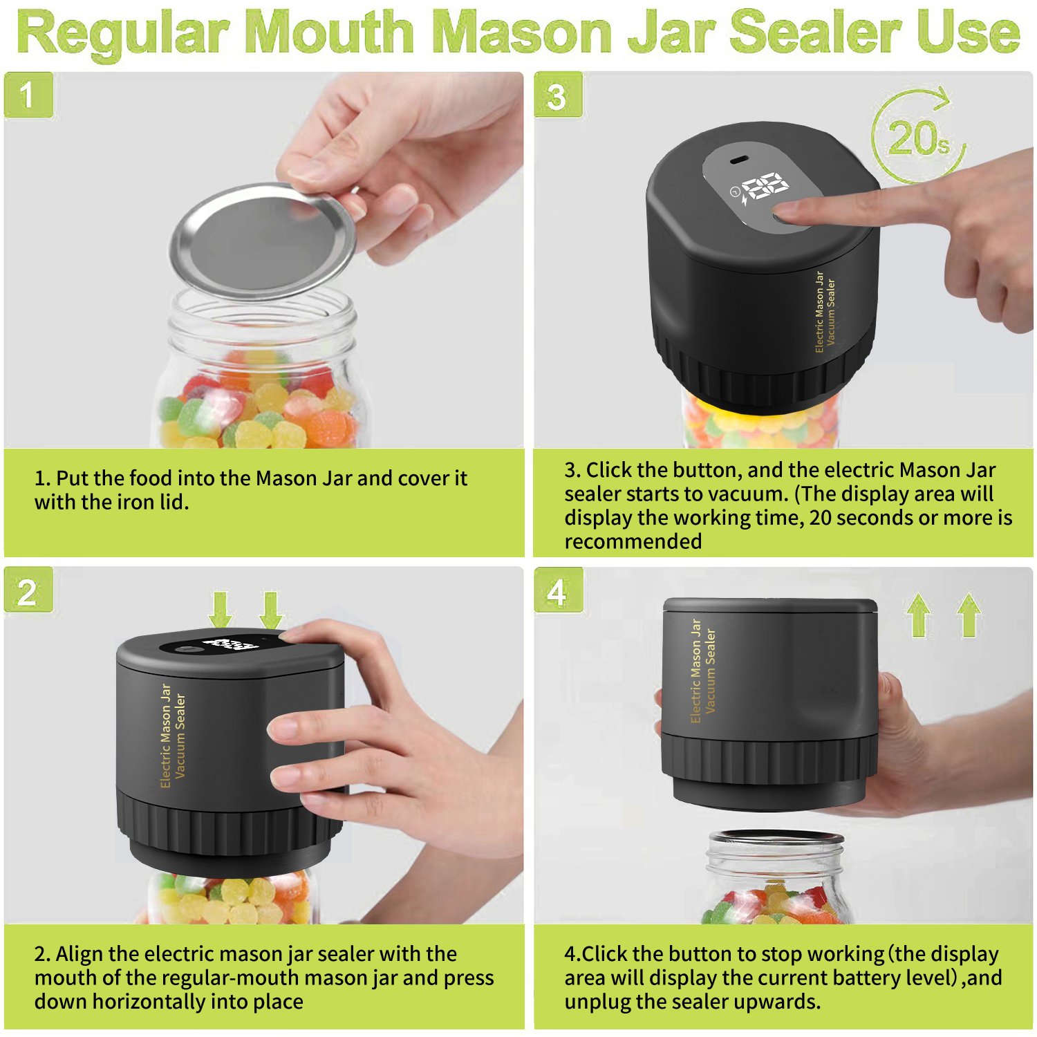 Wireless Electric Vacuum Sealer Machine Easy to Operate Plastic Mason Jar & Bottle Canning Tool for Kitchen Camping Food Storage