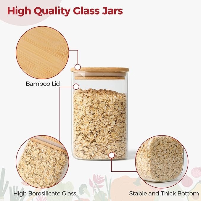 Wholesale Customization Size Kitchen Storage Glass Bottle Food Storage Jar With Bamboo Lid