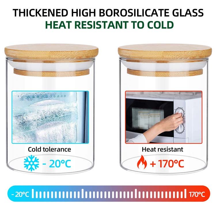 Top Seller 8oz 14oz Food Storage High Borosilicate Airtight Glass Jar With Bamboo Wooden Lid