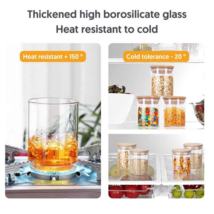 Top Seller 8oz 14oz Food Storage High Borosilicate Airtight Glass Jar With Bamboo Wooden Lid