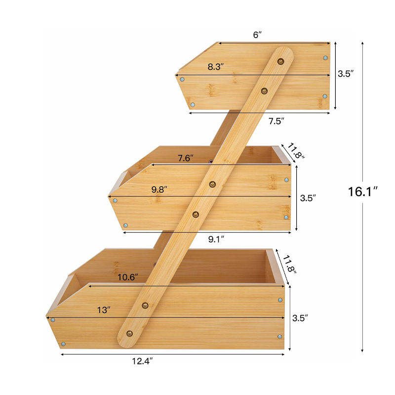 Wholesale Large 3-Tier Bamboo Fruit Basket Bowl for Kitchen Countertop Vegetable Wood Food Basket Storage