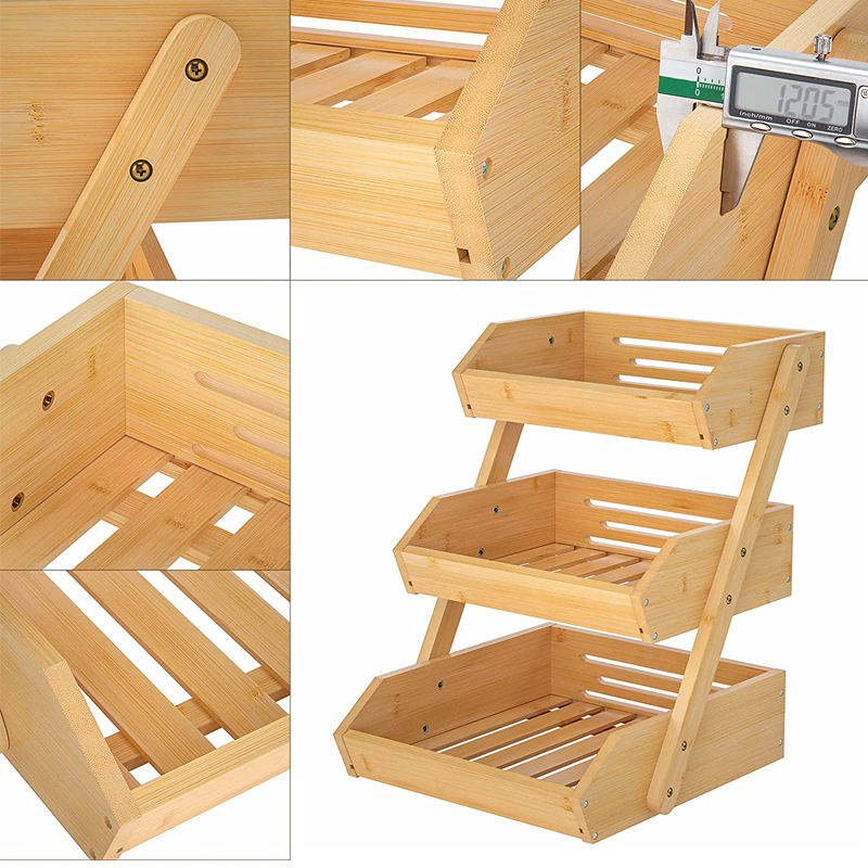 Wholesale Large 3-Tier Bamboo Fruit Basket Bowl for Kitchen Countertop Vegetable Wood Food Basket Storage