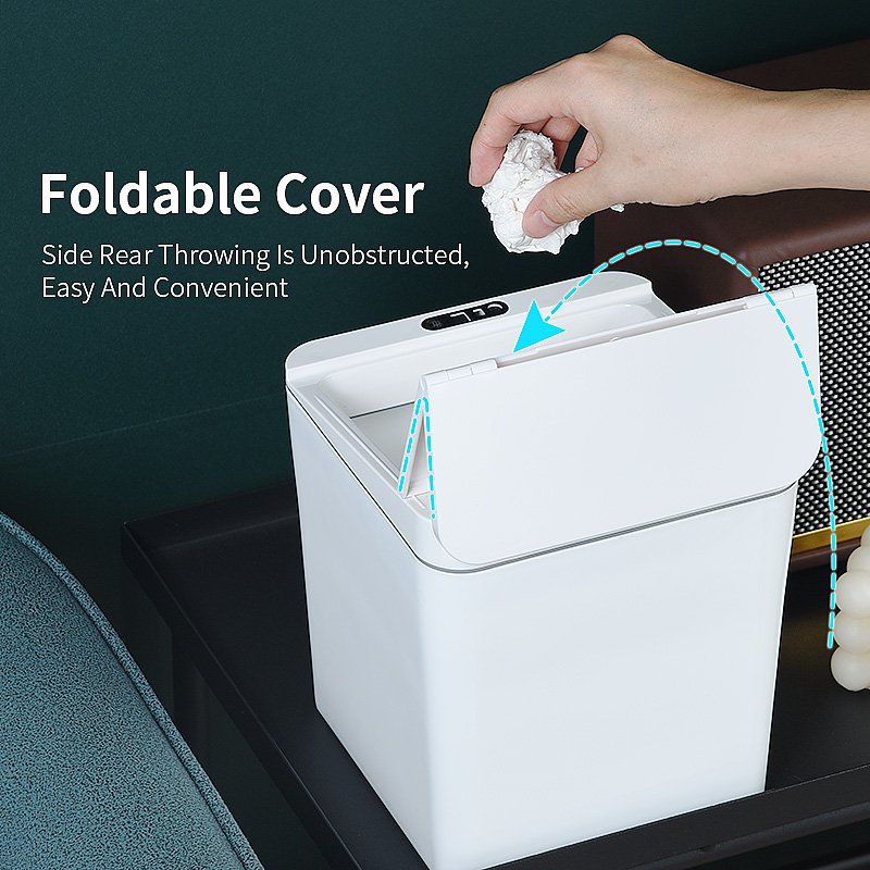 6L Sensing Storage Box With Folding Lid Slim Motion Sensor Garbage Can Automatic Plastic Trash Bin for Bedroom, Living Room