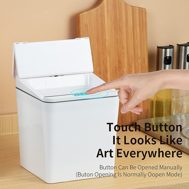 6L Sensing Storage Box With Folding Lid Slim Motion Sensor Garbage Can Automatic Plastic Trash Bin for Bedroom, Living Room