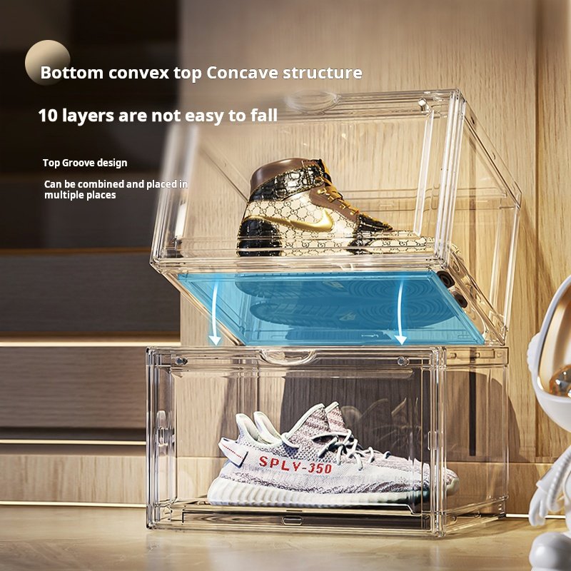 Acrylic Sneaker Shoe Display Box Transparent Magnetic Front Door Stackable Shoe Storage Box for Shoes