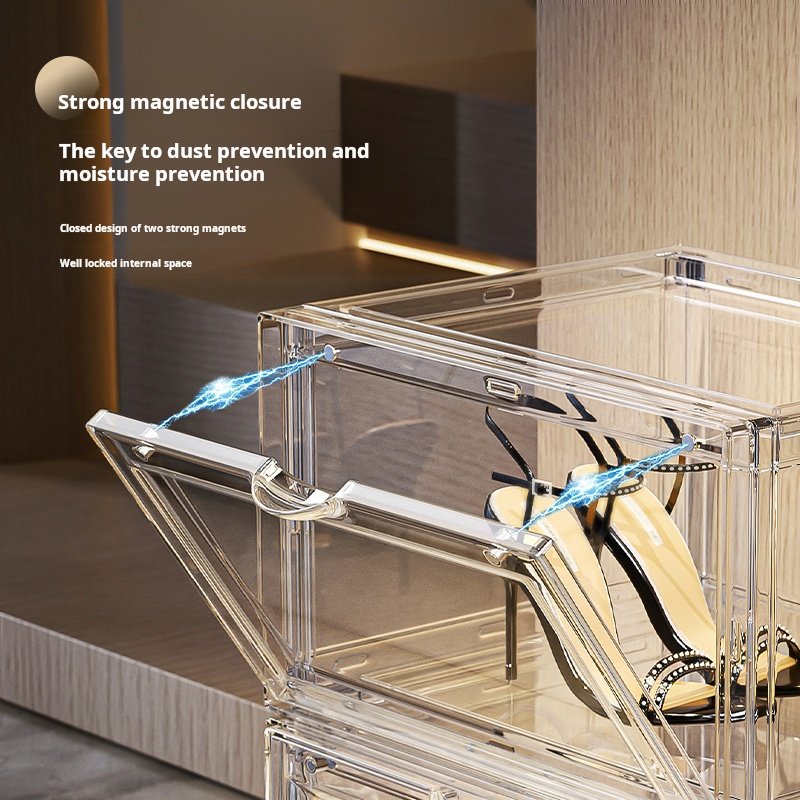Acrylic Sneaker Shoe Display Box Transparent Magnetic Front Door Stackable Shoe Storage Box for Shoes