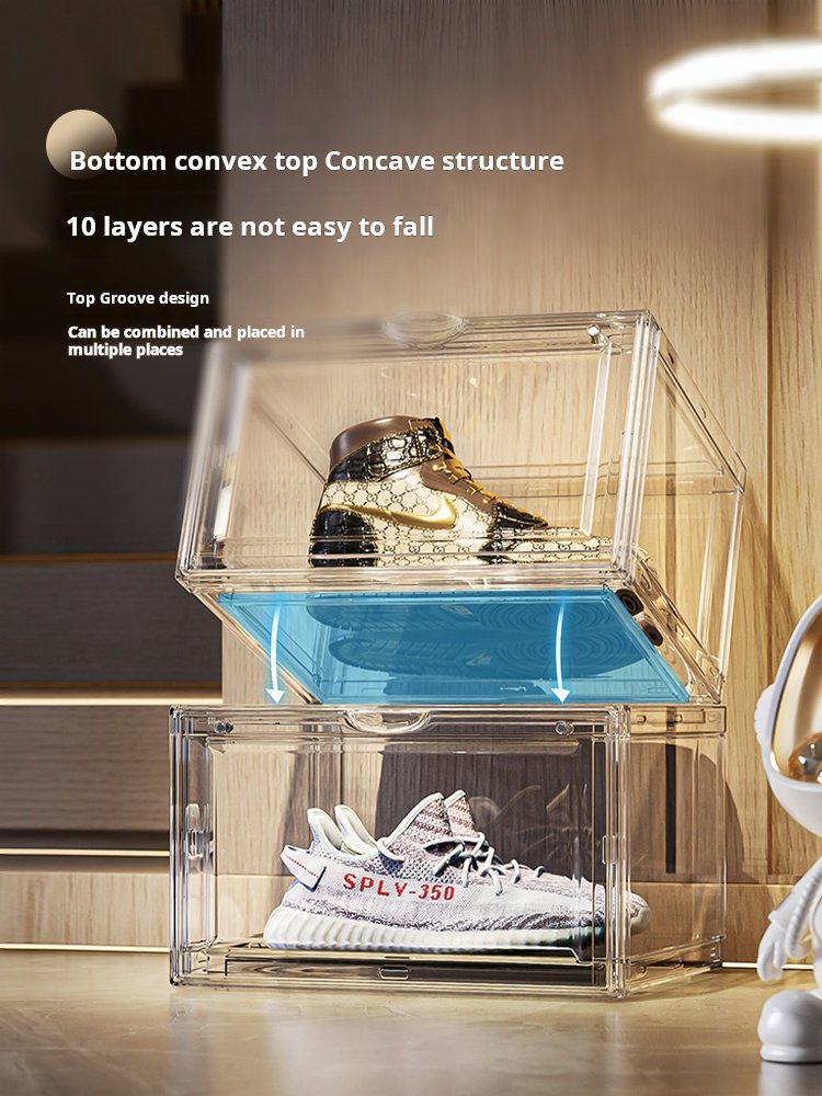 Acrylic Sneaker Shoe Display Box Transparent Magnetic Front Door Stackable Shoe Storage Box for Shoes