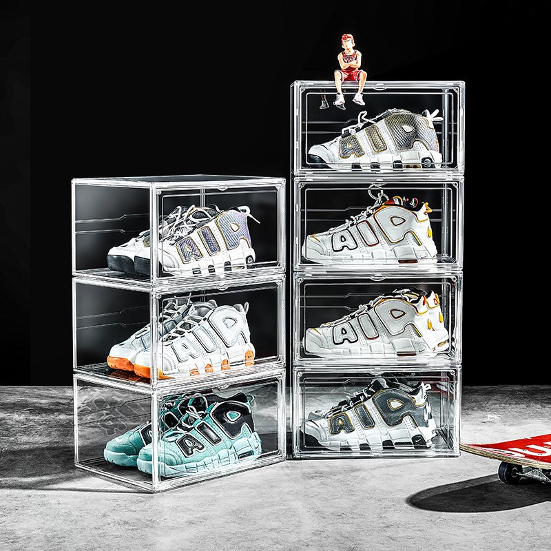 Acrylic Sneaker Shoe Display Box Transparent Magnetic Front Door Stackable Shoe Storage Box for Shoes