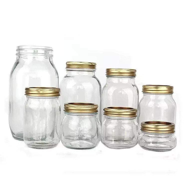 Wholesale High Quality 150ml 250ml 500ml 750ml 1000ml 1500ml 2000ml Food Jar in Bulk Glass Metal Lid Kitchen Use