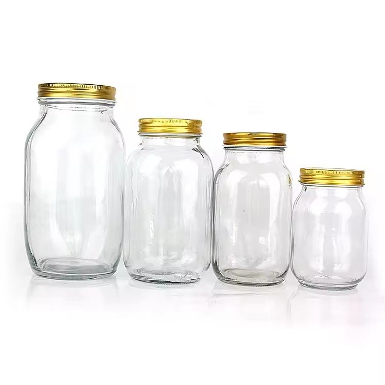 Wholesale High Quality 150ml 250ml 500ml 750ml 1000ml 1500ml 2000ml Food Jar in Bulk Glass Metal Lid Kitchen Use