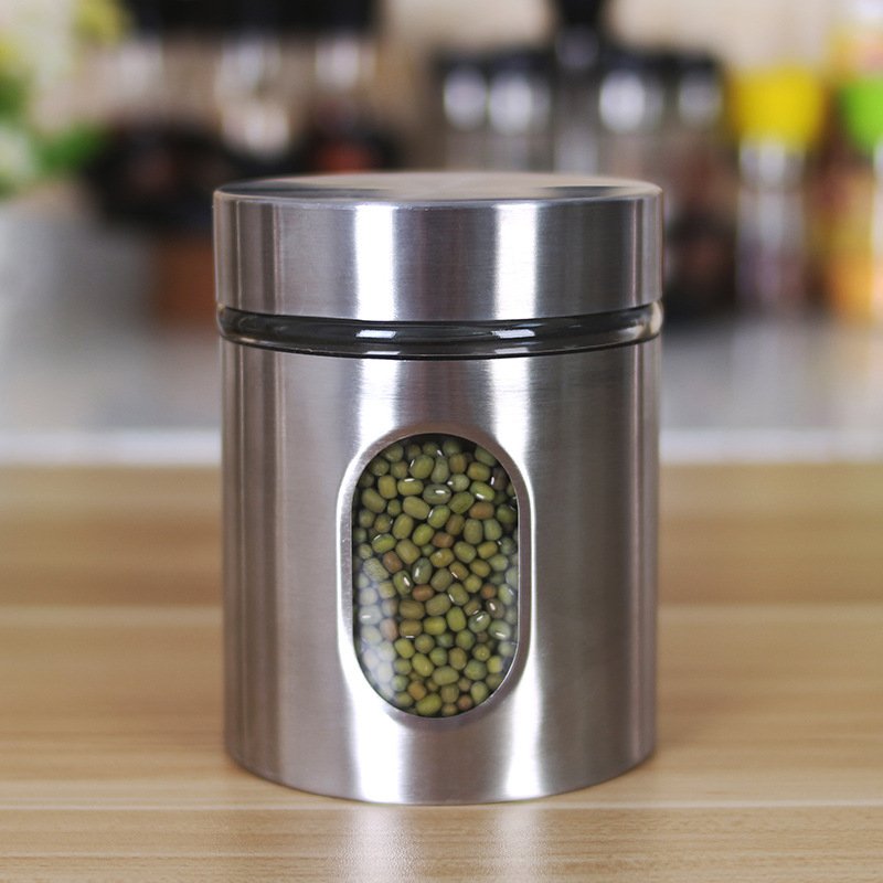 Kitchen Supplies Stainless Steel Storage Jars Visible Glass Sealed Jars Grain Tea Cans Food Storage Jars