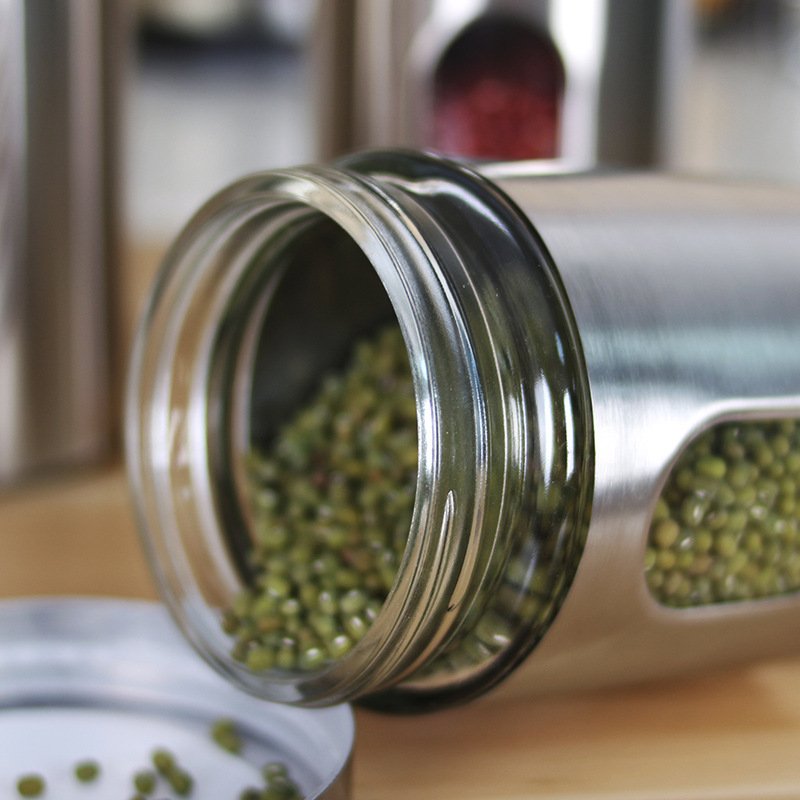 Kitchen Supplies Stainless Steel Storage Jars Visible Glass Sealed Jars Grain Tea Cans Food Storage Jars