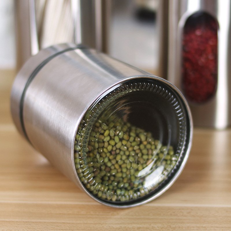 Kitchen Supplies Stainless Steel Storage Jars Visible Glass Sealed Jars Grain Tea Cans Food Storage Jars