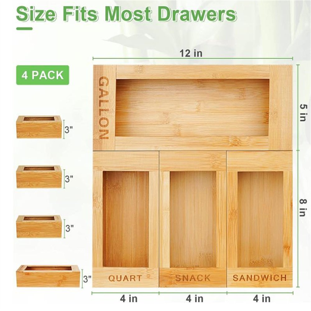 Drawer Ziplock Bag Storage box Bamboo Kitchen Drawer Organizer Wooden Food Storage Bag Organizer