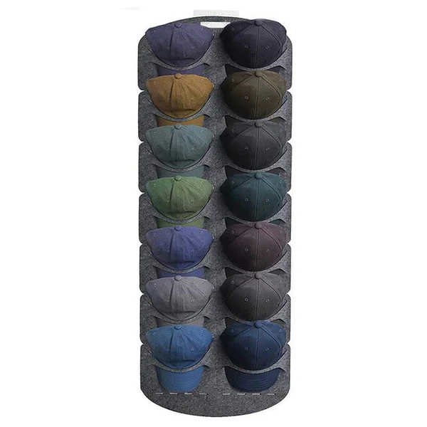 14 Pocket Foldable Grey Hat Organizer round Baseball Cap Display Rack Storage Functional Felt Hat Rack