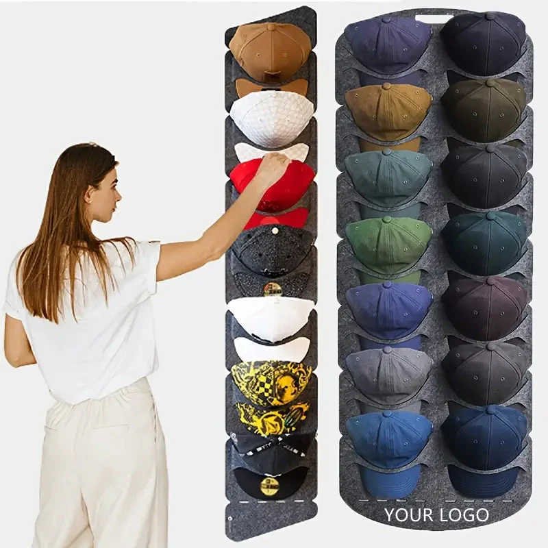 14 Pocket Foldable Grey Hat Organizer round Baseball Cap Display Rack Storage Functional Felt Hat Rack