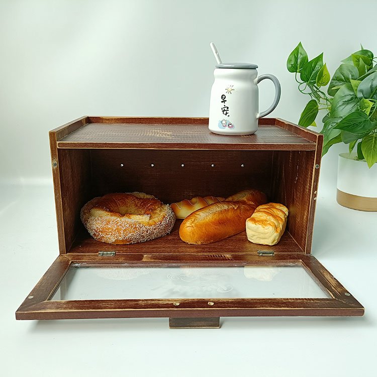 Retro style Bamboo Fiber Bread Storage box with Transparent Window for kitchen