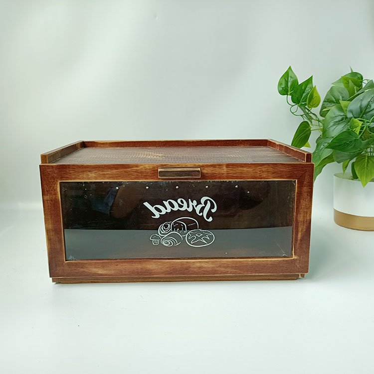 Retro style Bamboo Fiber Bread Storage box with Transparent Window for kitchen