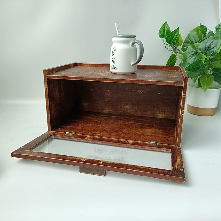 Retro style Bamboo Fiber Bread Storage box with Transparent Window for kitchen