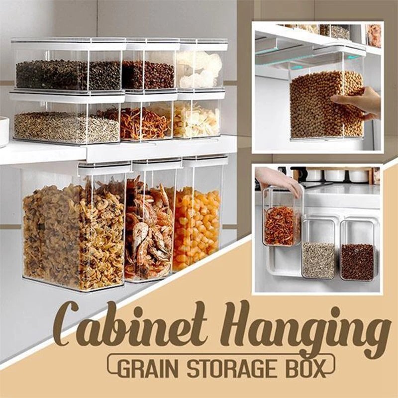 DS1484 Kitchen Sealed Container Box Can Transparent Plastic Refrigerator Organizer Cabinet Hanging Food Storage Container