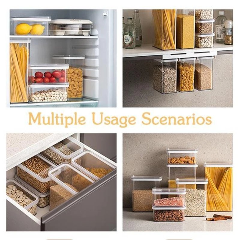 DS1484 Kitchen Sealed Container Box Can Transparent Plastic Refrigerator Organizer Cabinet Hanging Food Storage Container