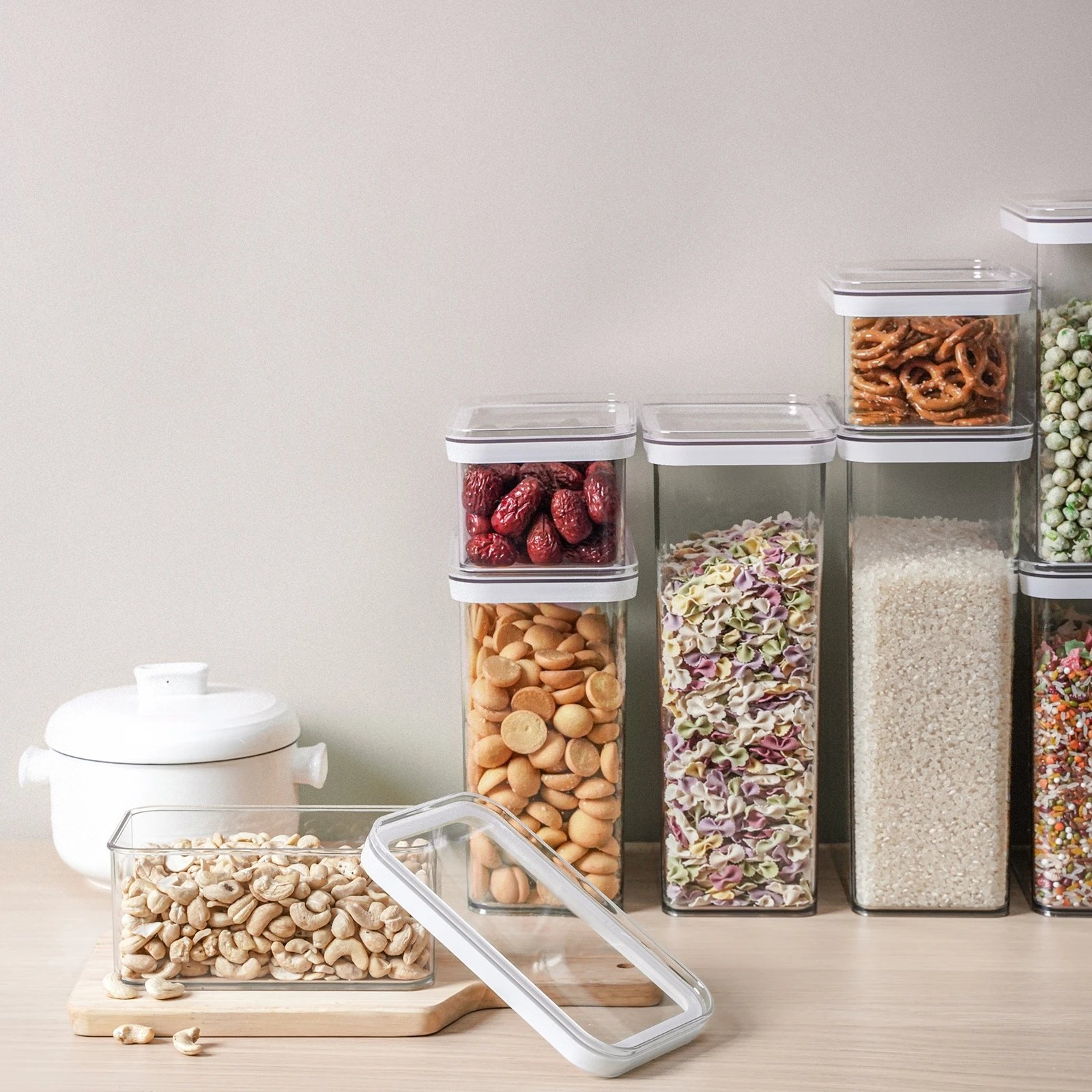 DS1484 Kitchen Sealed Container Box Can Transparent Plastic Refrigerator Organizer Cabinet Hanging Food Storage Container