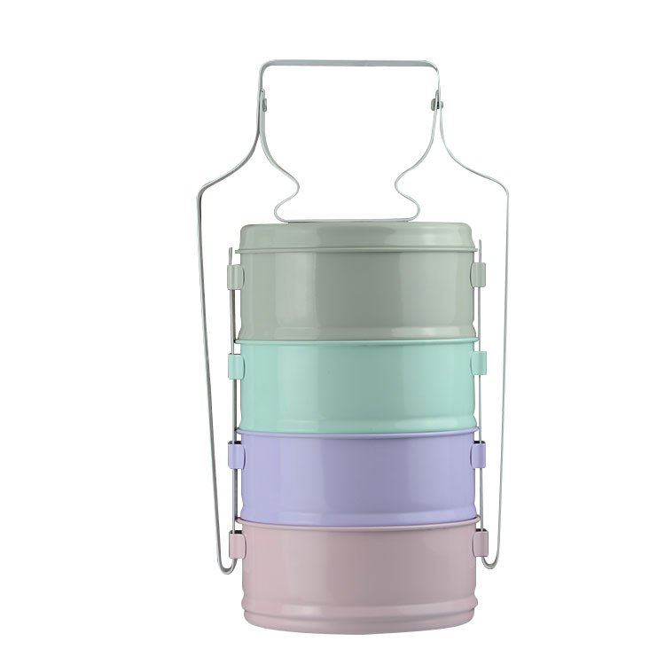 Custom printed 2/3/4 Layers 14/16/18cm enamel tiffin carrier food storage box enamel lunch Box