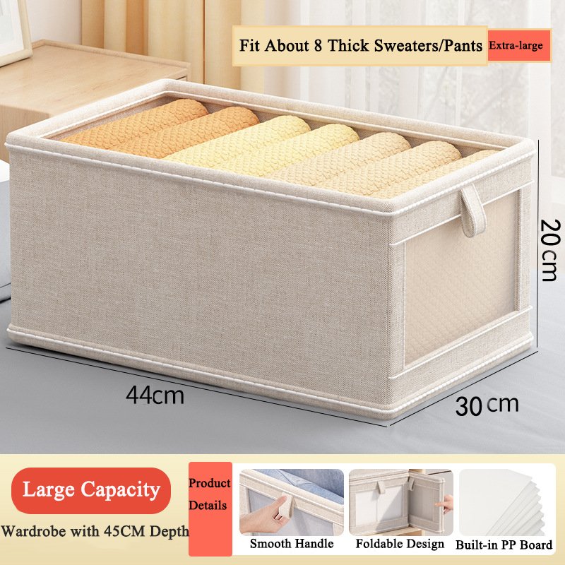 Large Size Folding Polyester Cotton Linen Organizer Fabric Clothes Organizer Foldable Visible Clothes Storage Box