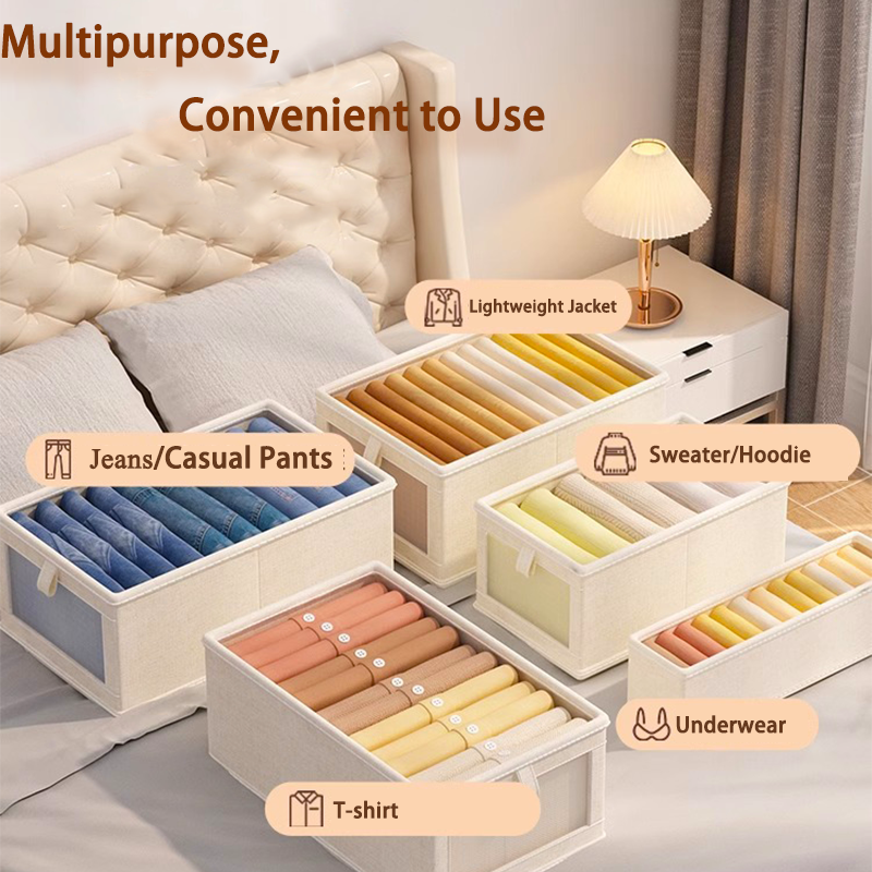 Large Size Folding Polyester Cotton Linen Organizer Fabric Clothes Organizer Foldable Visible Clothes Storage Box