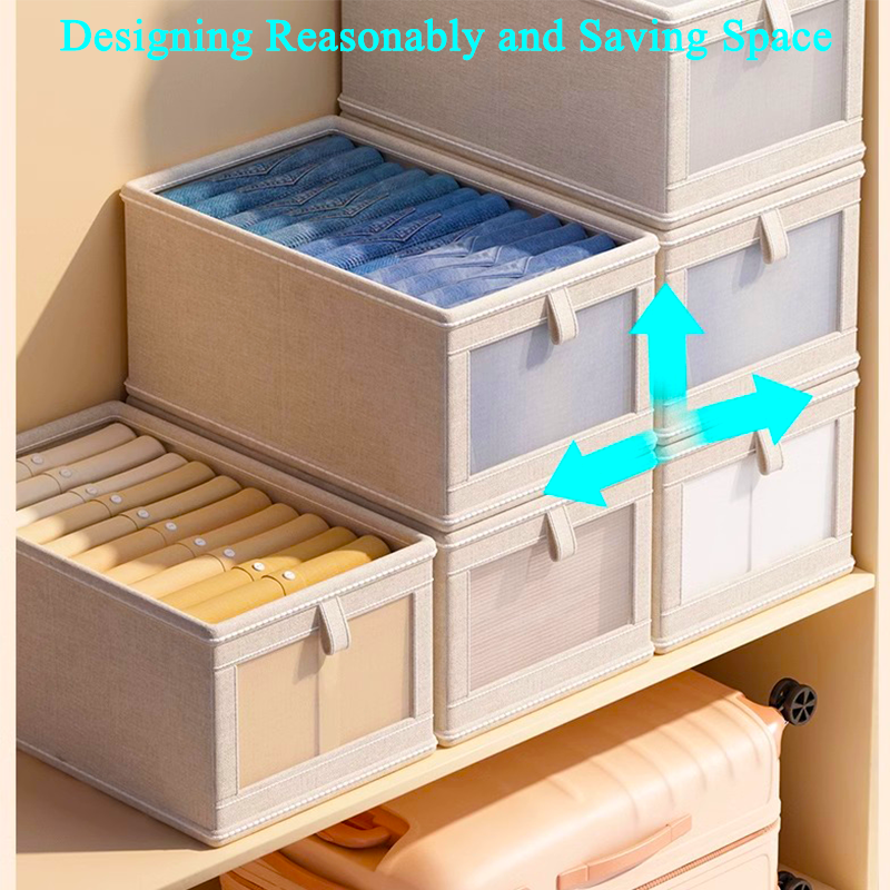 Large Size Folding Polyester Cotton Linen Organizer Fabric Clothes Organizer Foldable Visible Clothes Storage Box