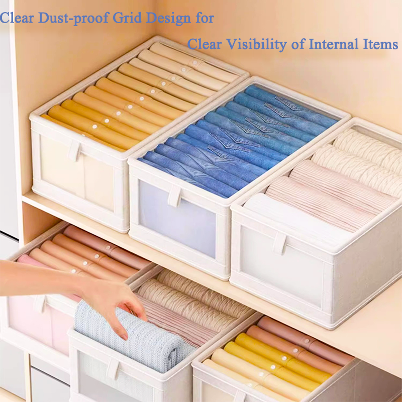 Large Size Folding Polyester Cotton Linen Organizer Fabric Clothes Organizer Foldable Visible Clothes Storage Box