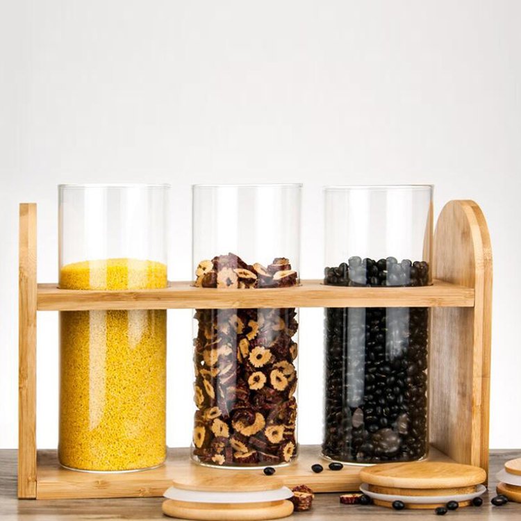Wholesale Price Straight Round Kitchen Food Storage Glass Jar Salt Container with Cork Lid