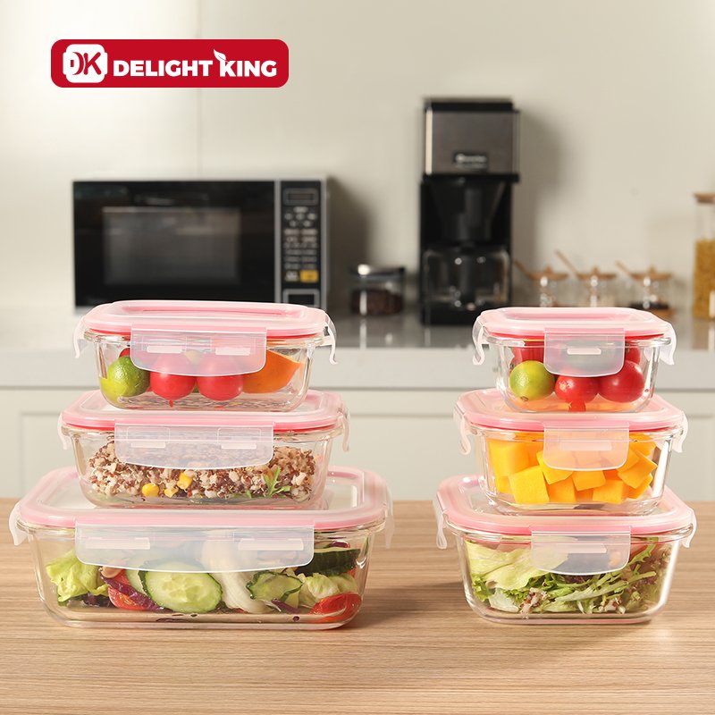 Stackable air tight food storage for kitchen storage heat resistant airtight glass food storage set