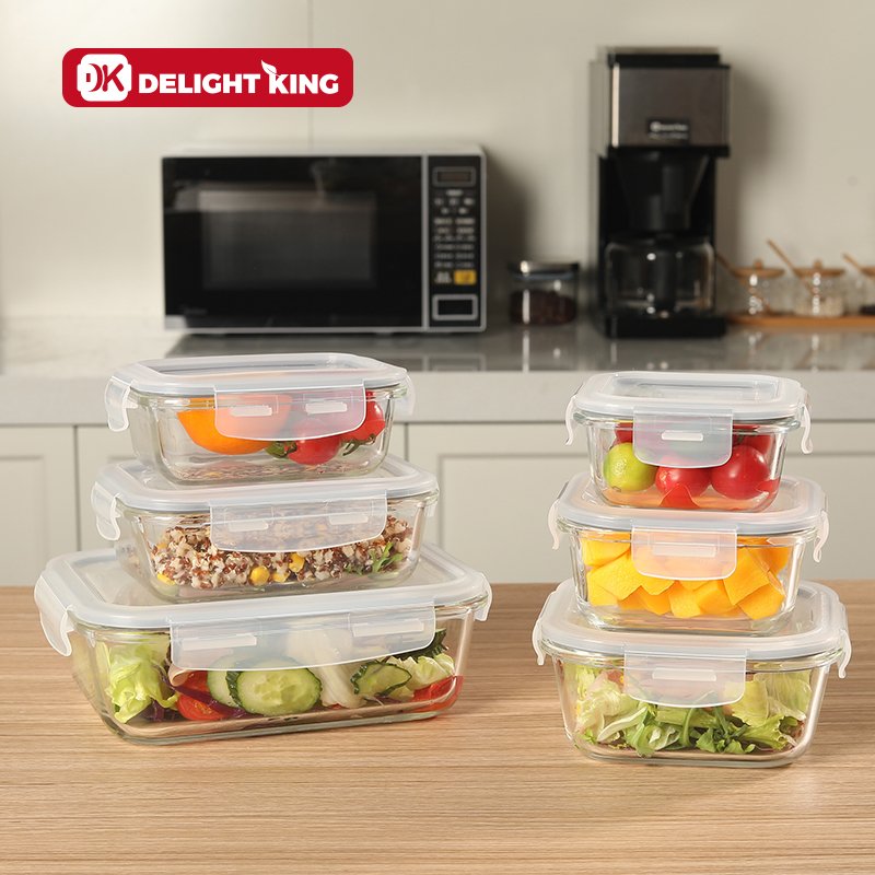 Stackable air tight food storage for kitchen storage heat resistant airtight glass food storage set