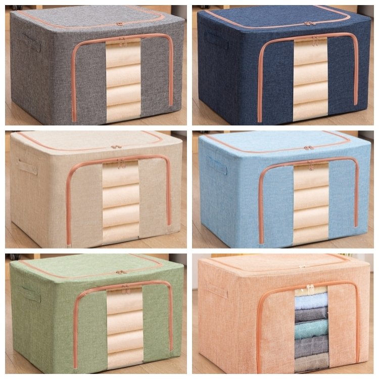 Foldable Cloth Storage Organizer Bag Steel Frame Clothes Storage Box with Carrying Handle Zipper Fabric Material